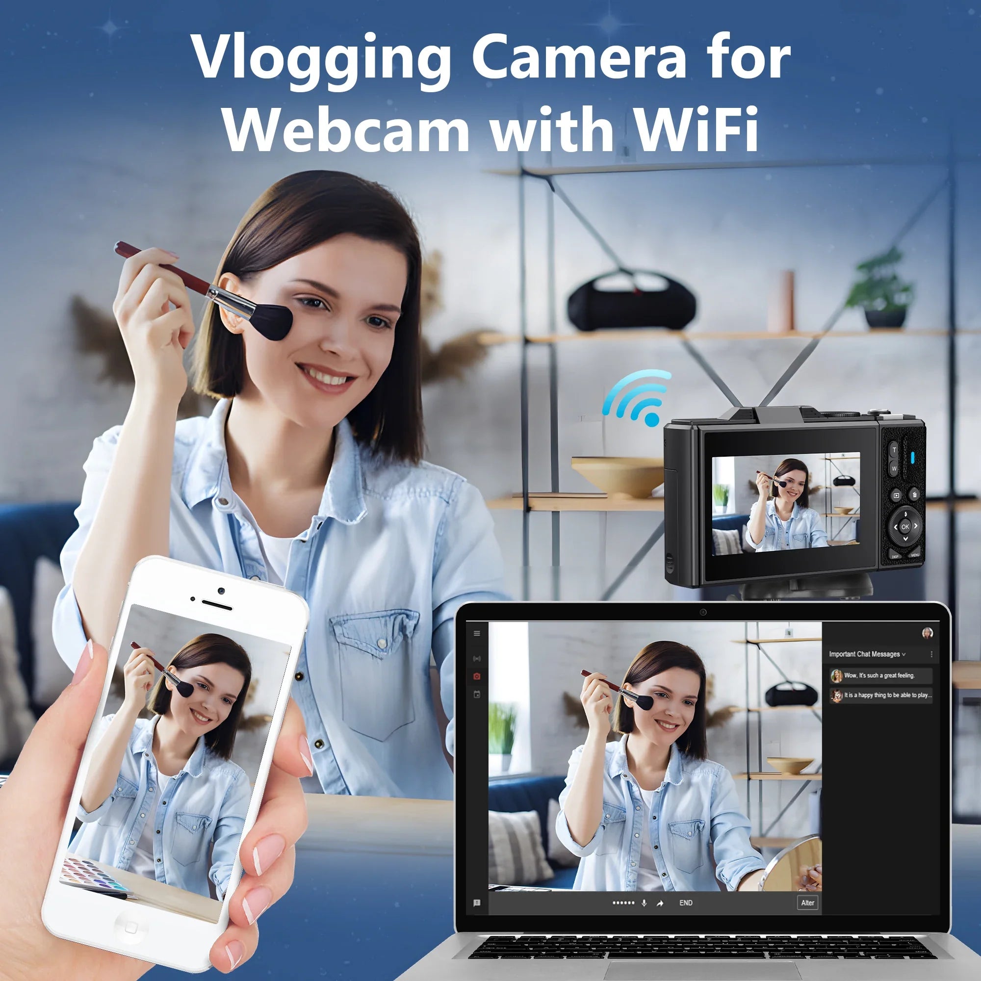 64MP 4K Digital Camera 180° Flip Screen 18X Zoom Selfie Vlog Camcorder Wide Angle Macro UHD Video Camera Livestream WiFi Webcam