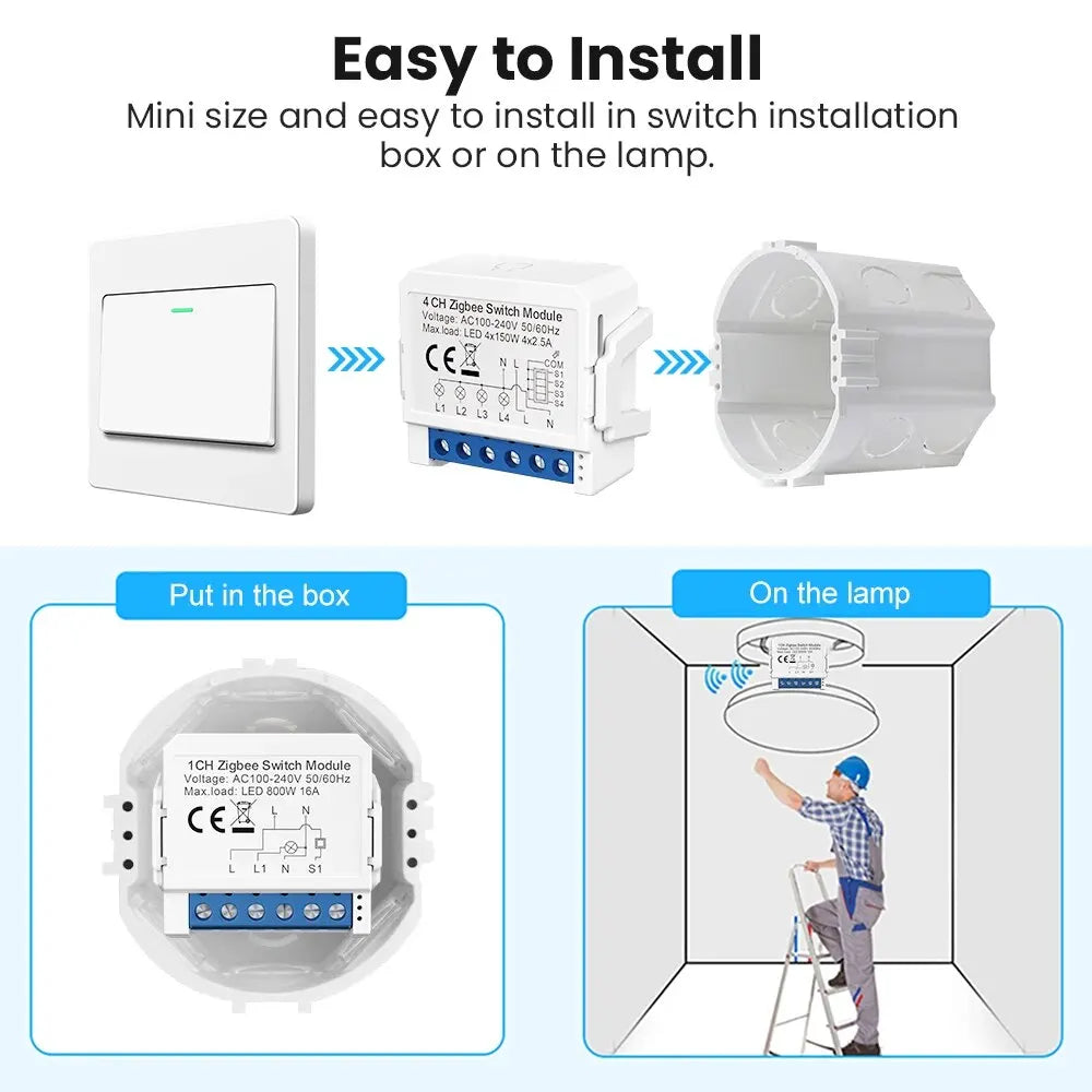 AVATTO WiFi 1/2/3/4 Gang Mini Smart Switch DIY Light Switches Module 2-Way Control Works With Smart Tuya Alexa Alice Google Home