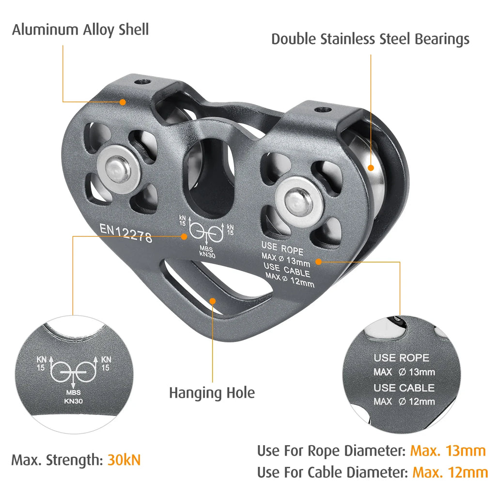 Cable Trolley Caving Trolley Pulley Trolley Lixada 30kN Cable Trolley Pulley with Ball Bearing Climbing Caving Aloft Work