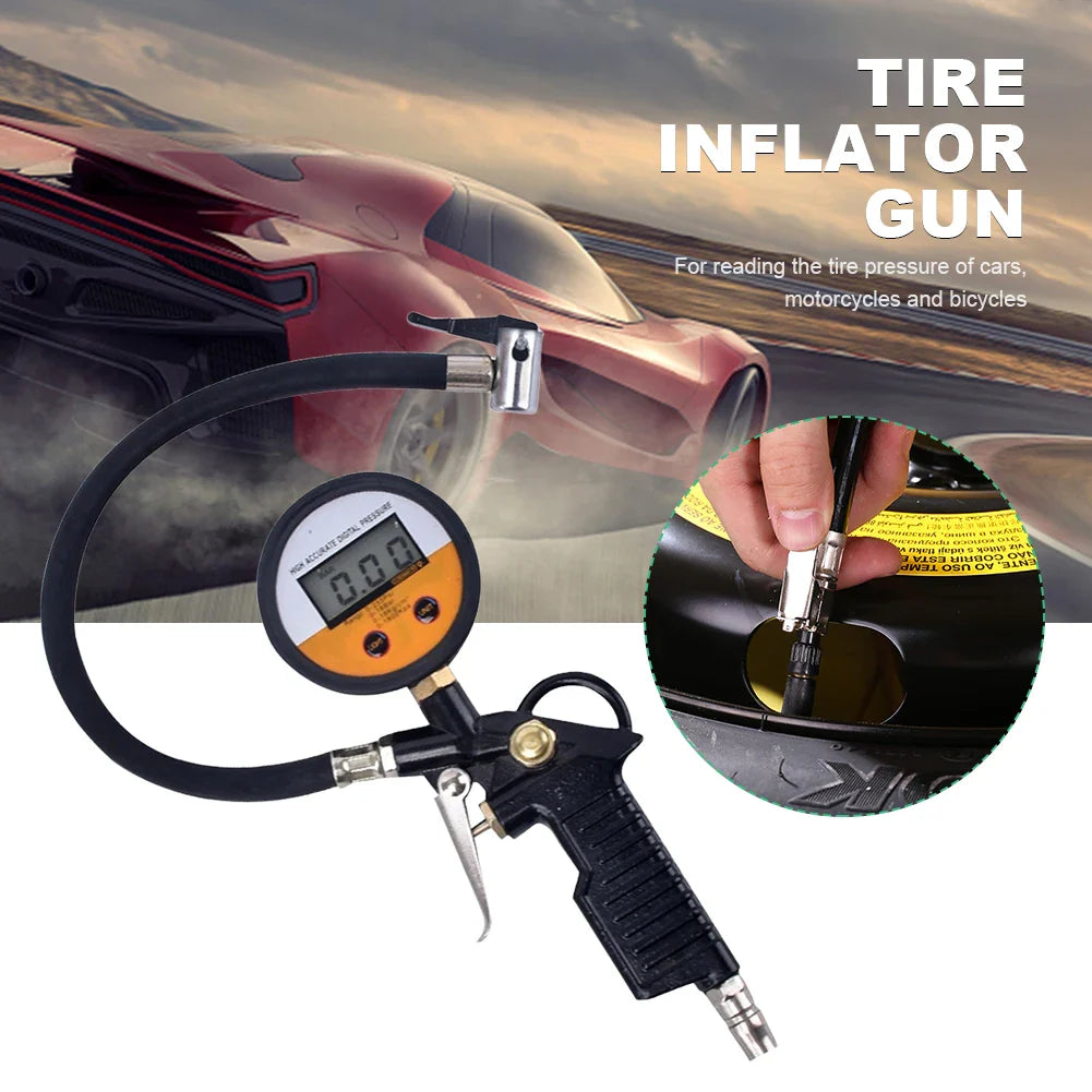 Auto Tire Pressure Inflator Gauge 220PSI Car Tire Inflator Gun for Motorcycle Tyre Pressure Meter for Bicycle Tyre Repair Tools