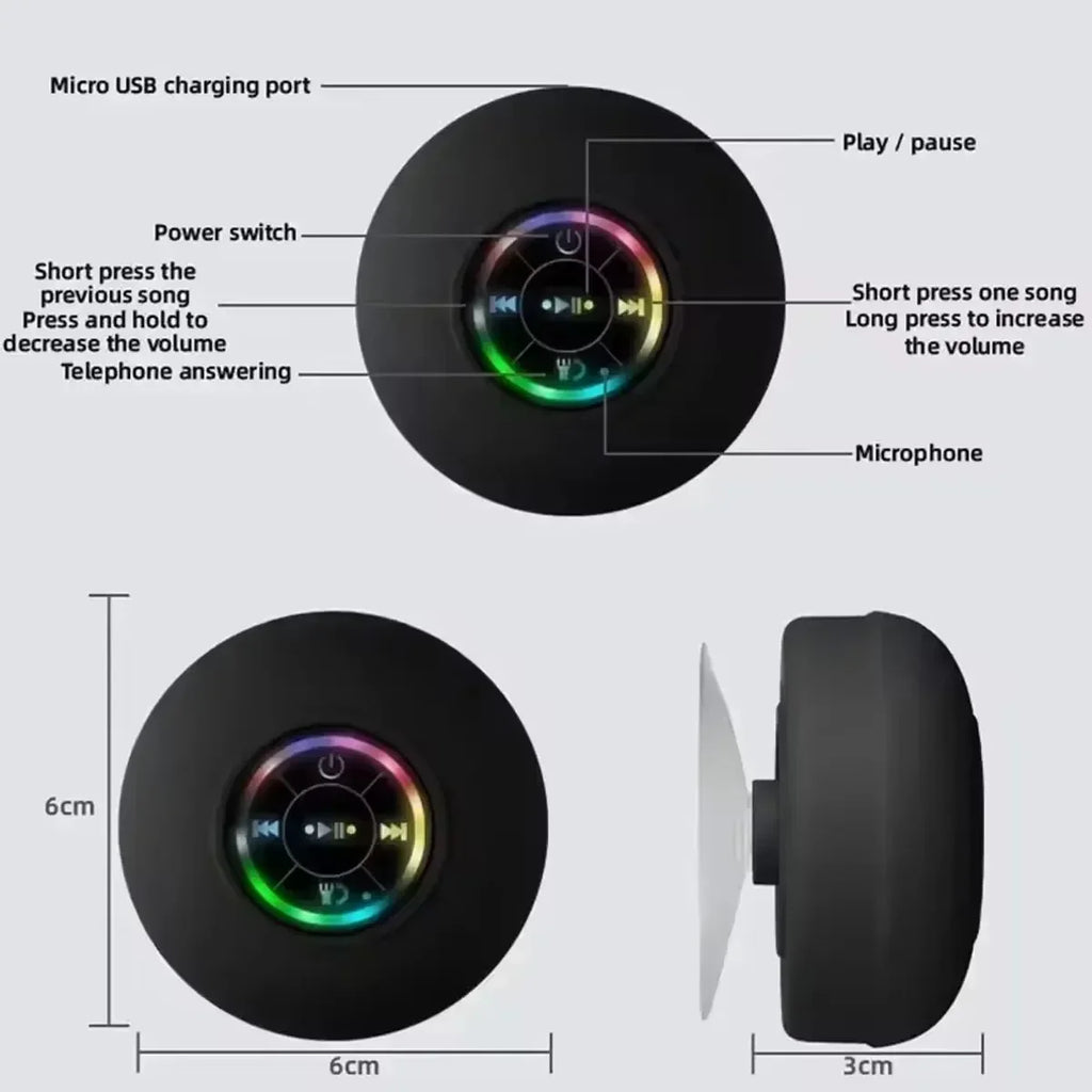 HOMEFISH 2025 Waterproof Wireless LED Bluetooth Speaker Mini Portable with Large Suction Cup for Bathroom Outdoor Sports Stereo