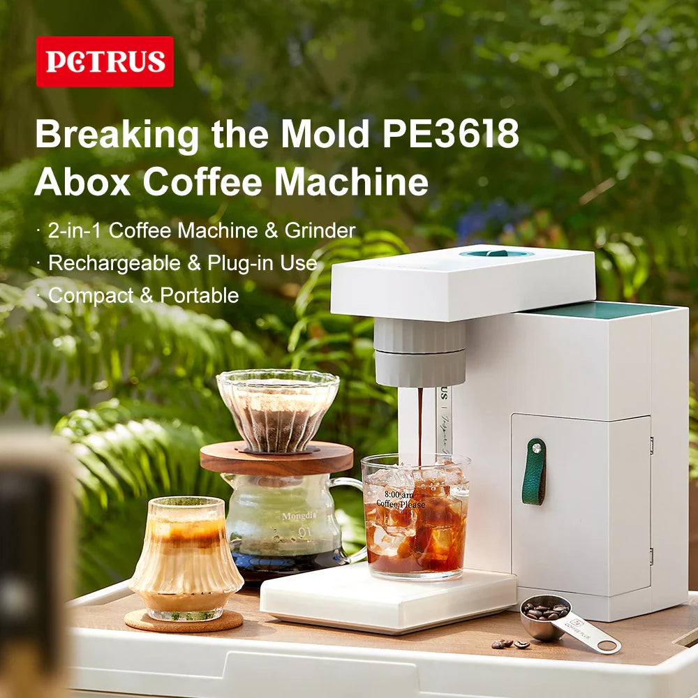 Petrus Coffee Mchine 2 in 1 Coffee Maker Grind & Brew with 22 Adjustable Grind Size Portable Coffee Maker for Home&Office 220V