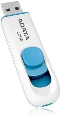 8GB Retractable USB 2.0 Flash Drive, White/Blue, Compact and Portable with Lifetime Warranty