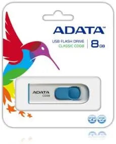 8GB Retractable USB 2.0 Flash Drive, White/Blue, Compact and Portable with Lifetime Warranty