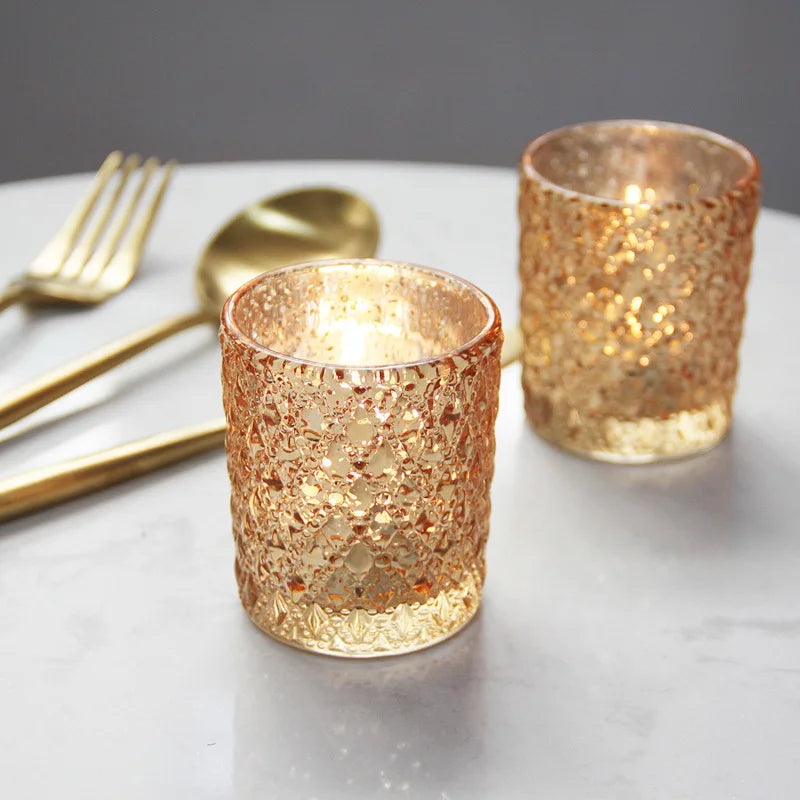 LED Tealight Golden Glass Cup Candle Holder For Wedding Table Bedroom Home Decoration Party Festival Candle Gift Box Candlestick