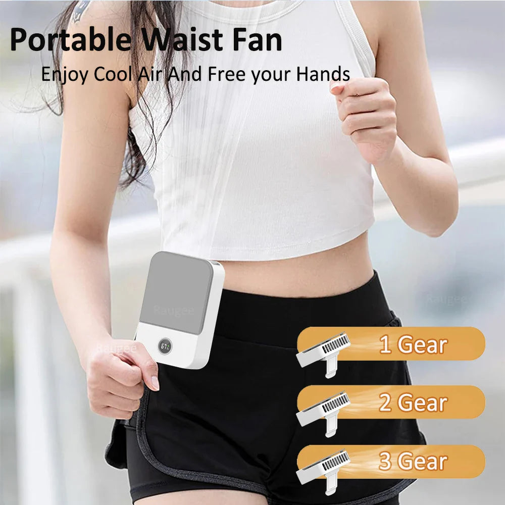 2000mAh Waist Fan Portable Hanging Neck Fan USB Rechargeable 3 Gear Bladeless Waist Neck Fan for Outdoor Working Air Cooler Fan