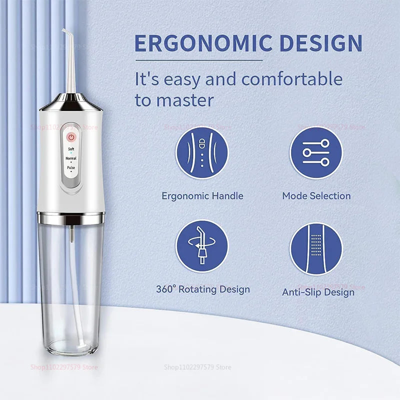 Portable Cordless Teeth cleaning machine Travel Oral Irrigator USB Rechargeable 3 Modes 4 Jet Tips IPX7 Mouth Washing Machine