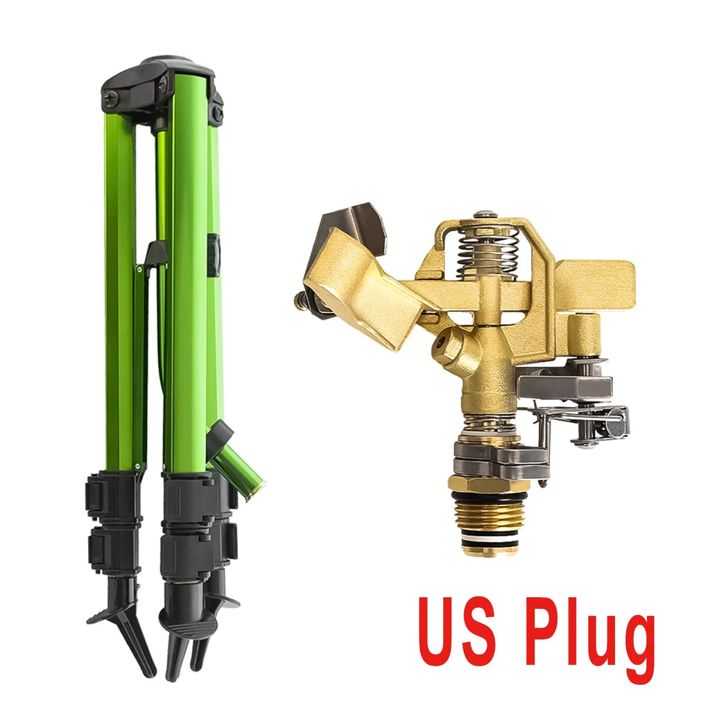 Impact Sprinkler on Tripod Base Heavy Duty Lawn Sprinkler 360 Degree Large Area Irrigation Brass Sprinkler Nozzle and Zinc Alloy