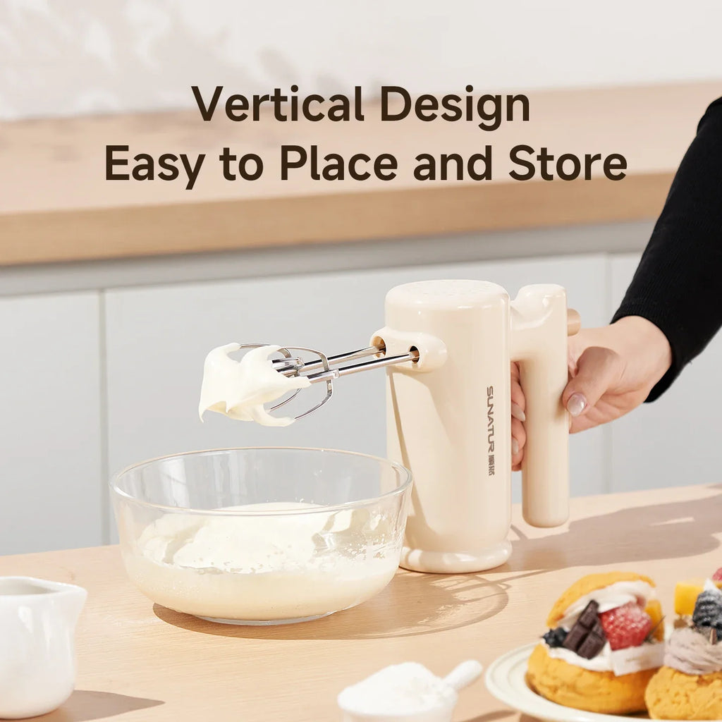 SUNATUR 200W 5-Speed Electric Hand Mixer, Handheld Egg Beater Whisk for Home Baking, Food-Grade Stainless Steel Attachments, Eas