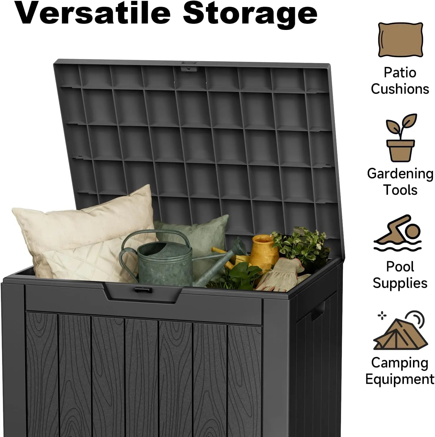 30 Gallon Lockable Waterproof Outdoor Storage Box for Garden Tools, Cushions, and Accessories - Black
