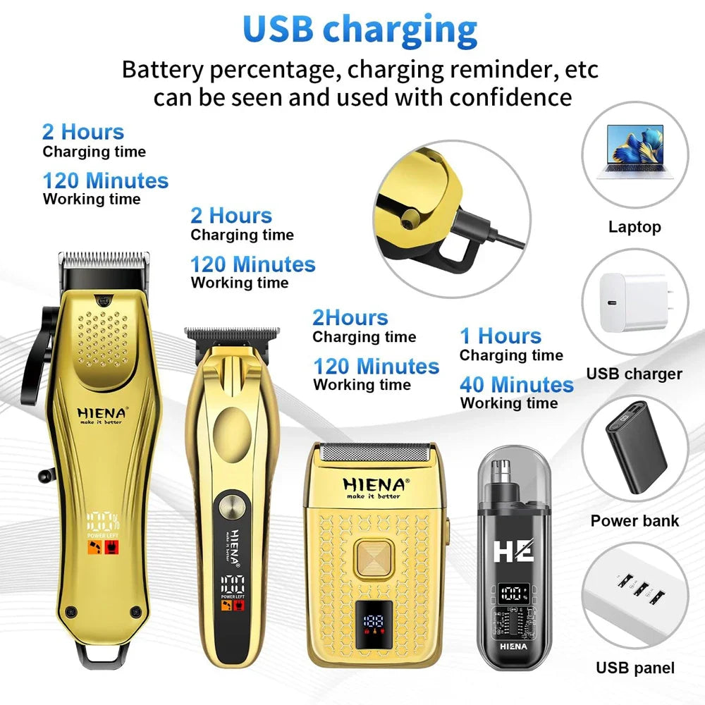 Hair Clippers for Men Professional Cordless Barber Clipper T-Blade Beard/Hair Trimmer Set Electric Razor Foil Shaver Nose Tr