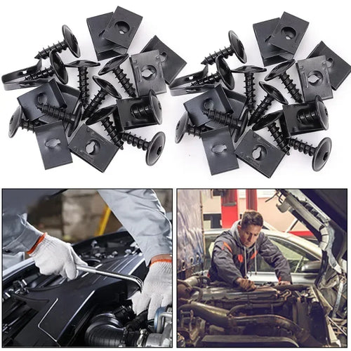 100/50/10pcs U-Type Metal Clips with Screws for Car and Motorcycle Anti-Rust Tapping Fastener Assortment Set amagi