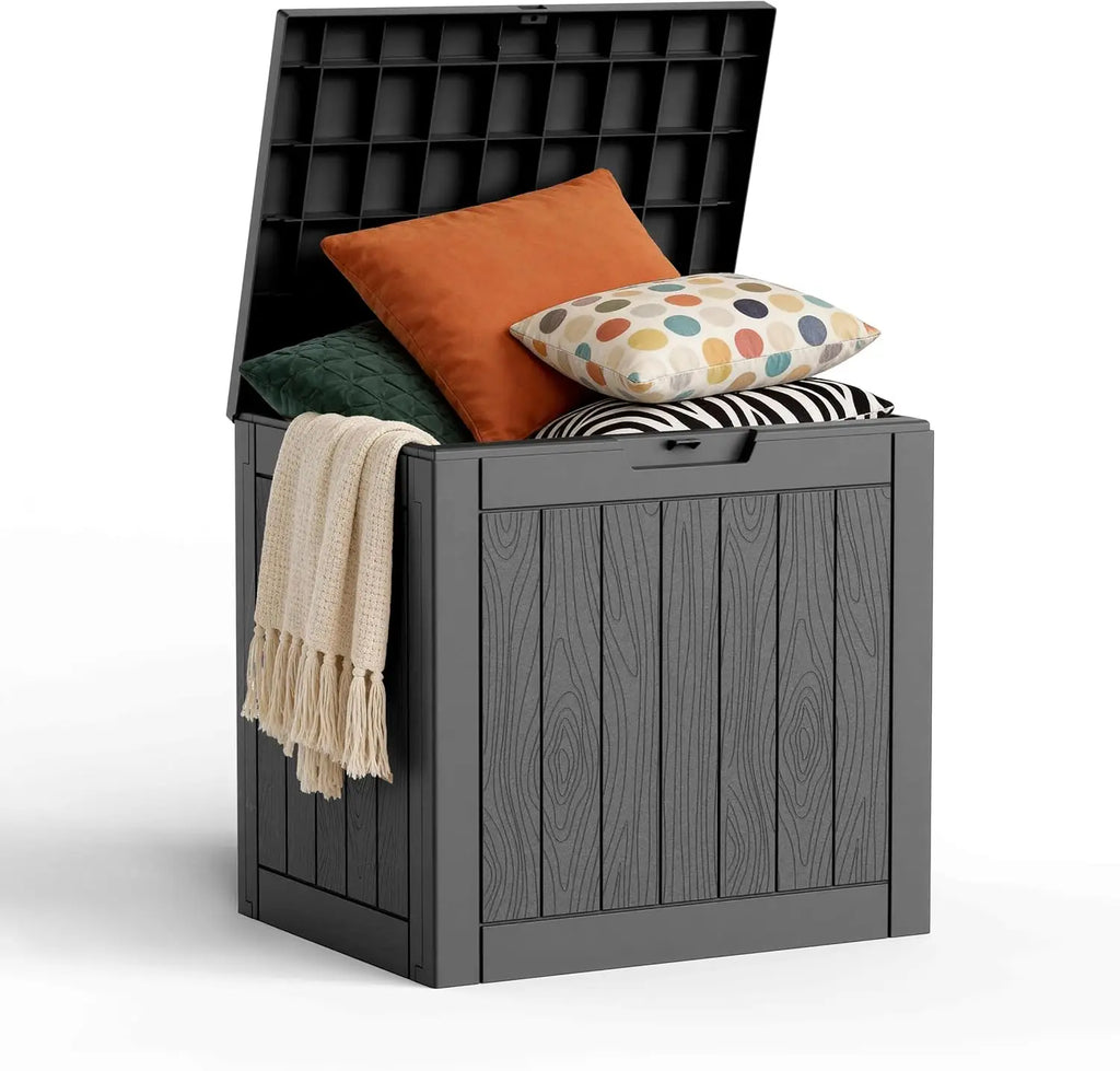 30 Gallon Lockable Waterproof Outdoor Storage Box for Garden Tools, Cushions, and Accessories - Black
