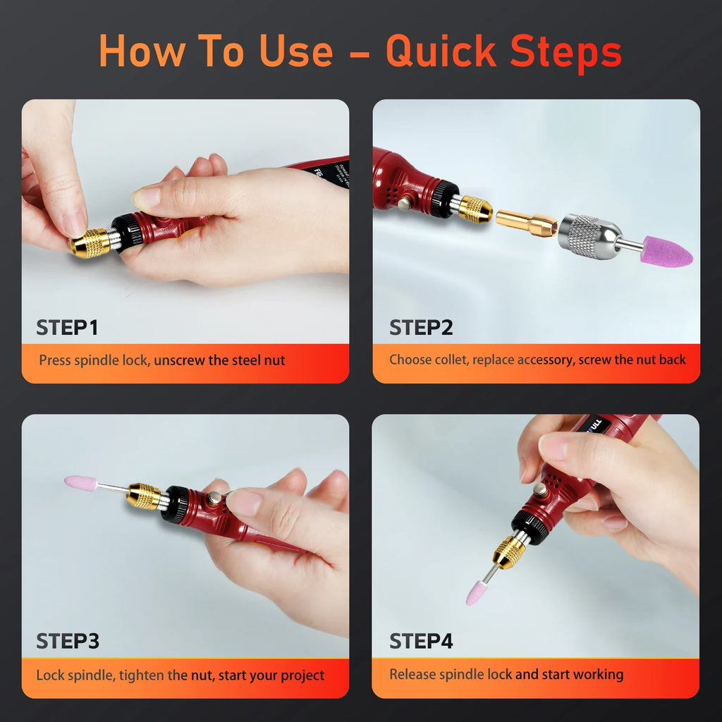 Cordless Mini Rotary Tool Kit 3.7V Rechargeable Electric Grinder Polisher Nail Polisher for DIY Engraving, Sanding & Cutting