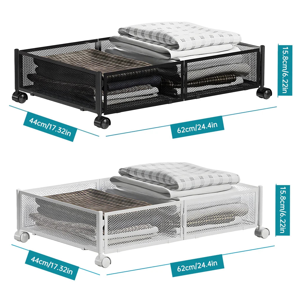 Foldable Under Bed Storage Container with Wheels Multifunctional Home Dorm Toys Clothes Books Shoes Storage Bins Visible