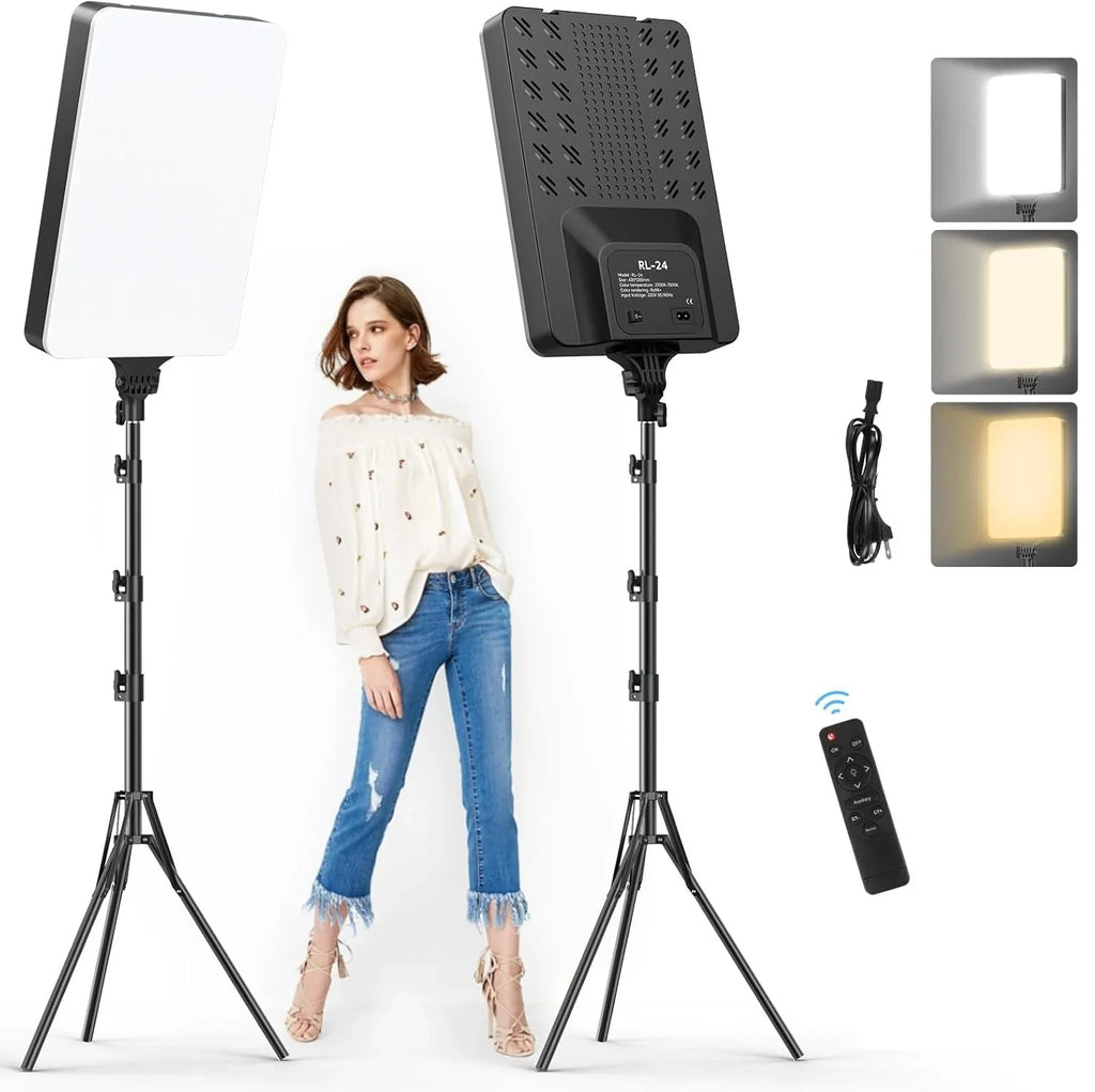 XRDKJ 1-Pack 21" LED Video Light Kit, 2500-7500K Dimmable Photography Lighting with Remote and 79" Stand, CRI 96+ Studio Light