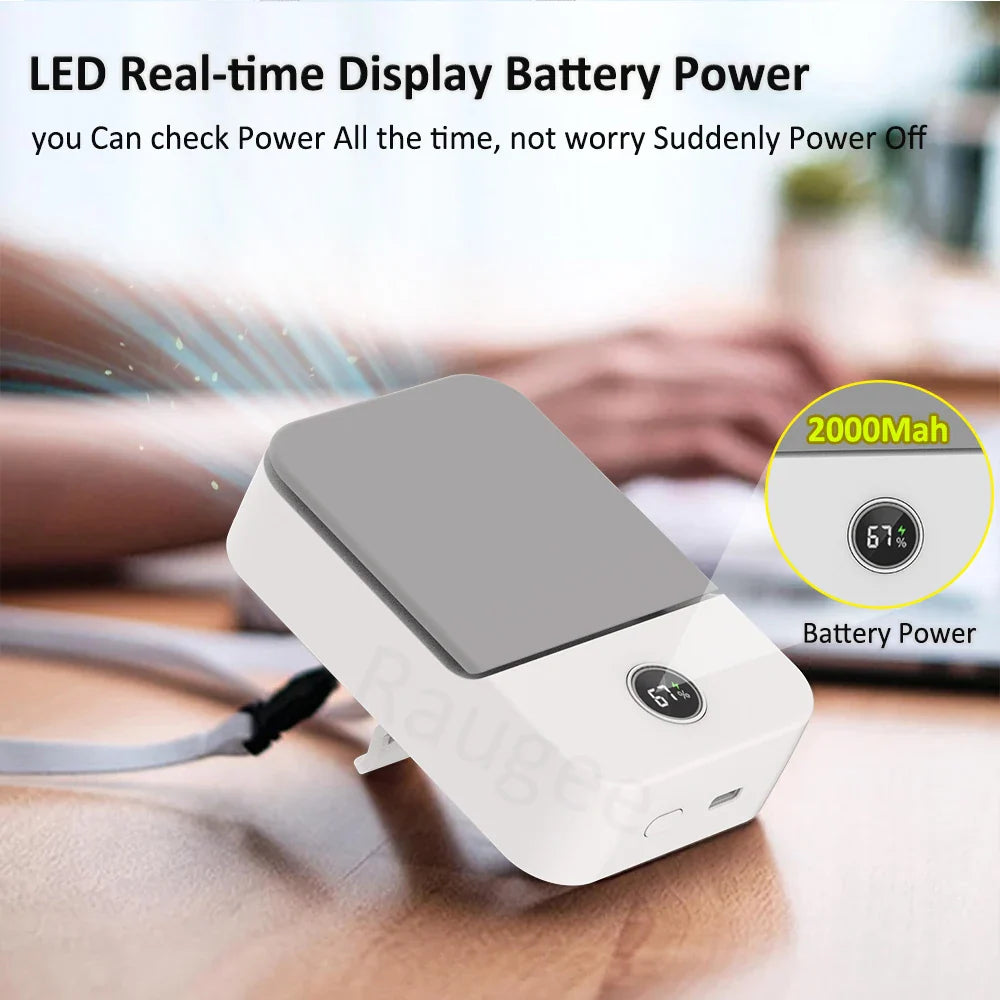 2000mAh Waist Fan Portable Hanging Neck Fan USB Rechargeable 3 Gear Bladeless Waist Neck Fan for Outdoor Working Air Cooler Fan