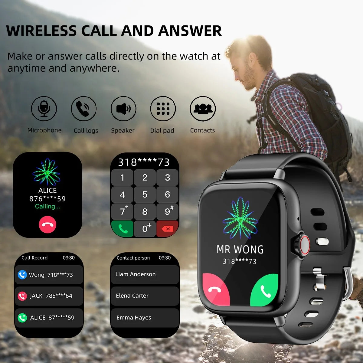Smartwatch Wireless Call Waterproof Fitness Watch Sleep Message Reminder Heart Rate Blood oxygen for iPhone Android Men Women