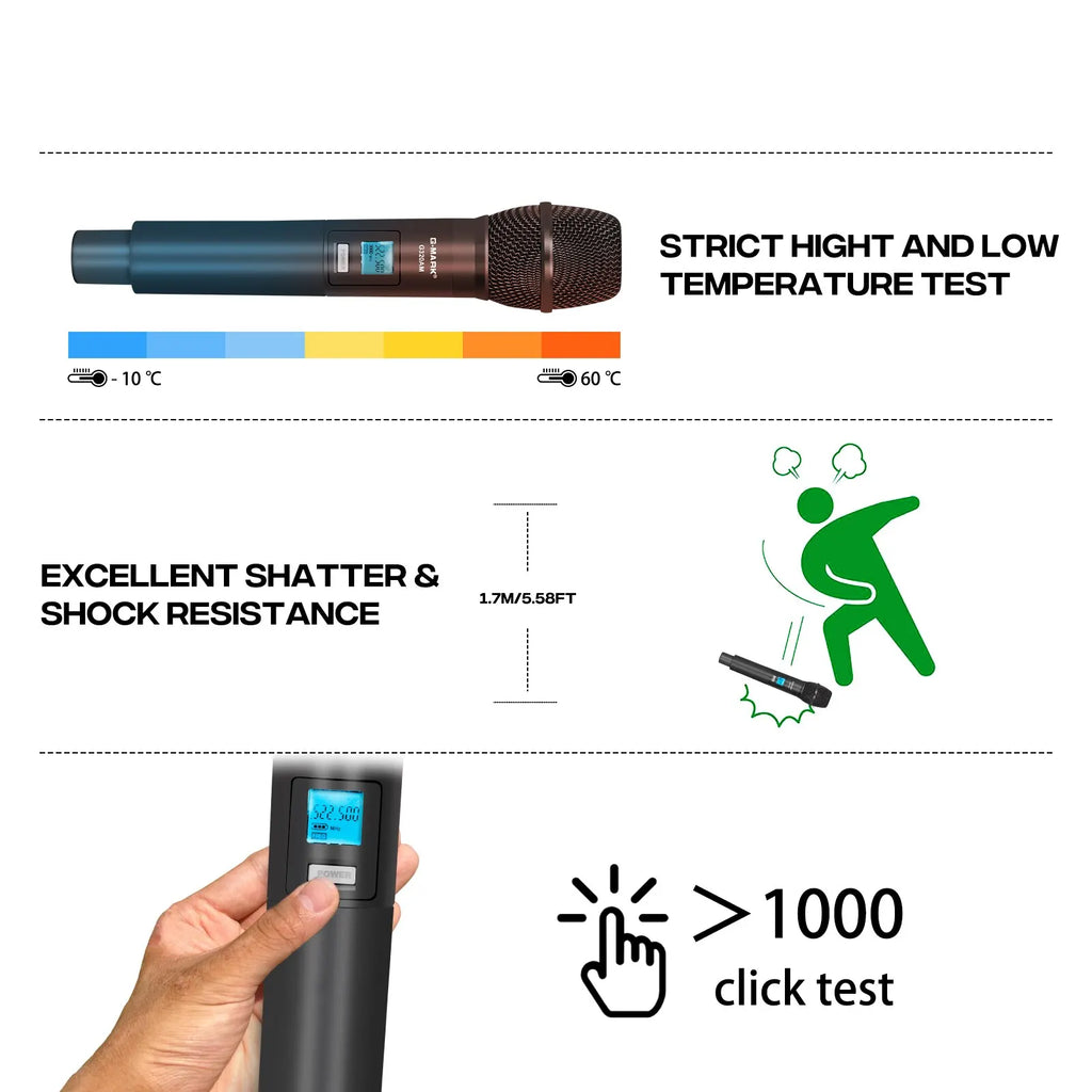 Wireless Microphone G-MARK G320AM Professional UHF 2 Channels Karaoke Mic Handheld Automatic Frequency Adjustable 100M