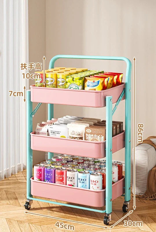Foldable Multi Tier Rolling Trolley Organizer Cart Kitchen Home Bedroom Books Snacks Portable Storage Cart Wheels Furniture
