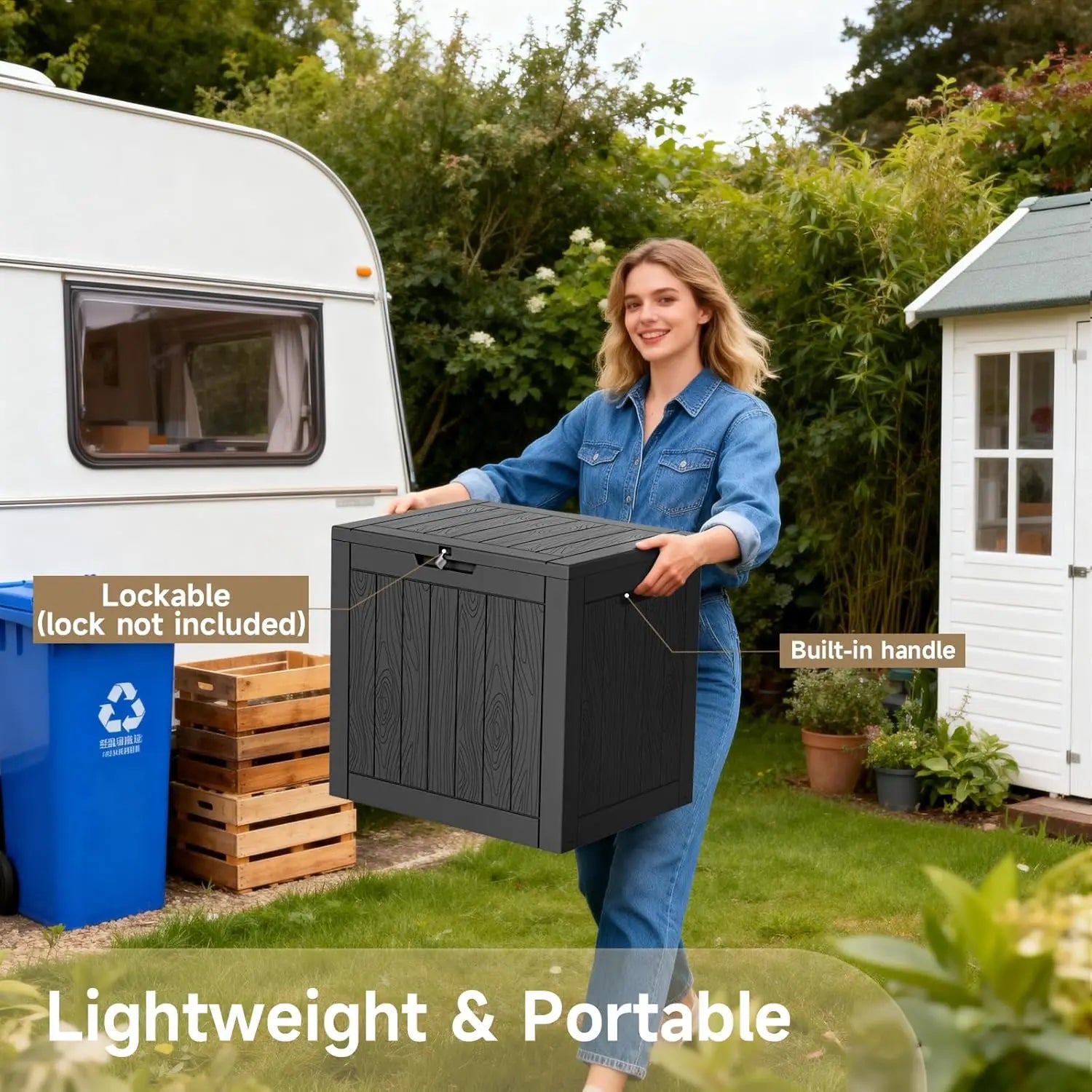 30 Gallon Lockable Waterproof Outdoor Storage Box for Garden Tools, Cushions, and Accessories - Black