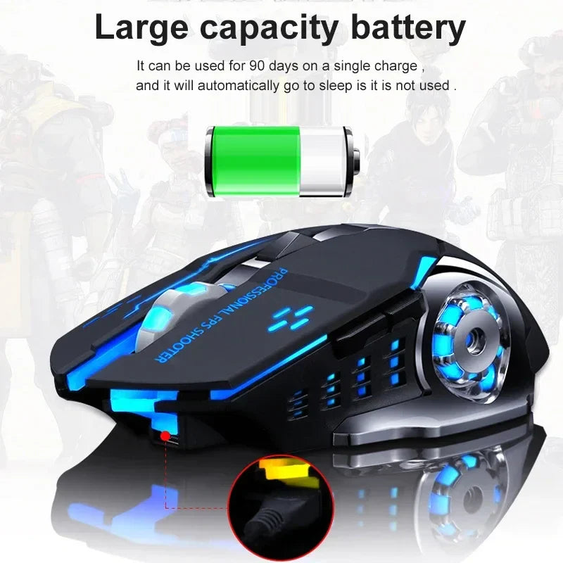 Rechargeable Wireless Mouse with 2.4GHz USB & Bluetooth, RGB Backlit Ergonomic Silent Optical Mouse for Laptop PC Macbook Tablet