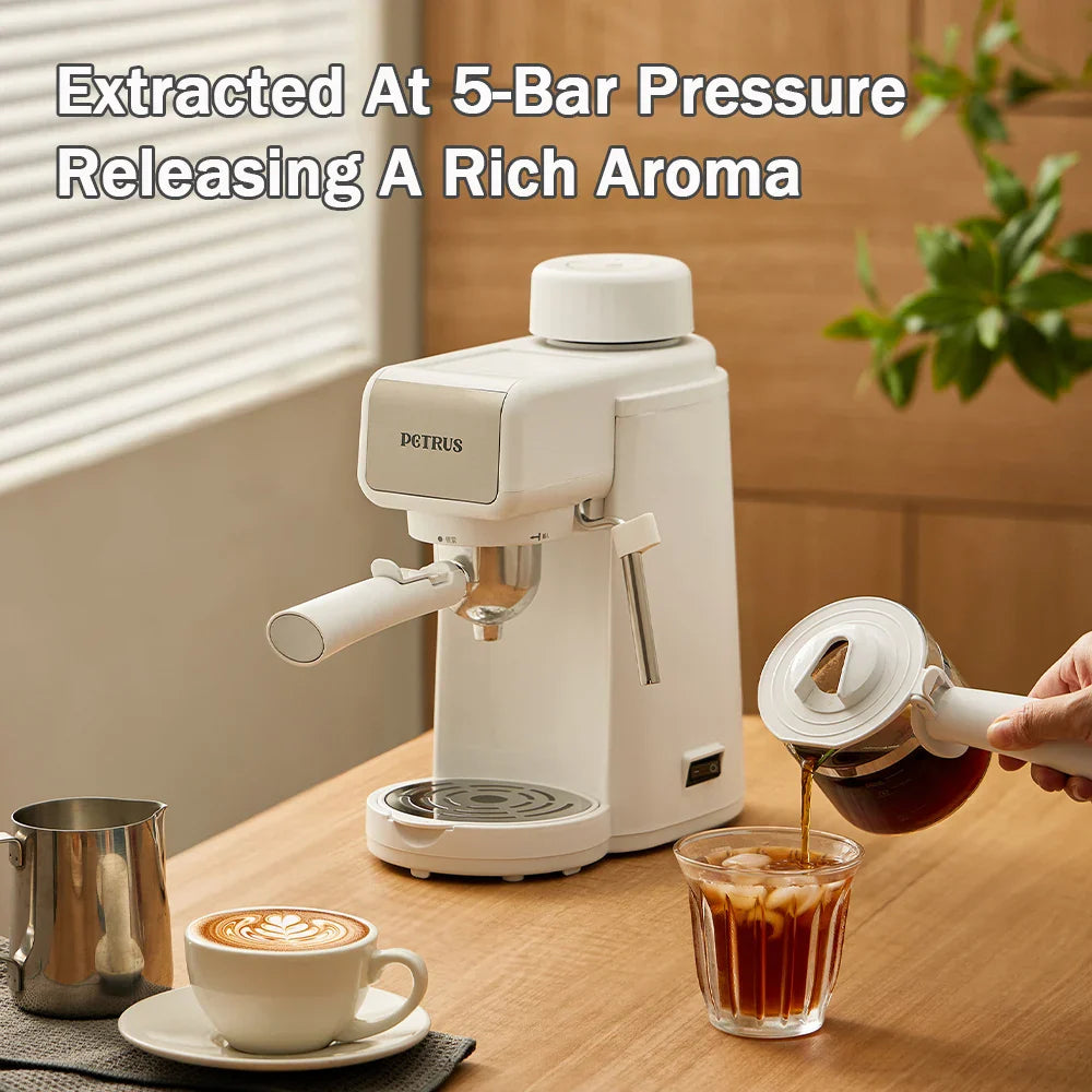 Petrus Espresso Coffee Machine Mini 5 Bar With Fancy Milk Function Latte Cappuccino For Beginners(220V)