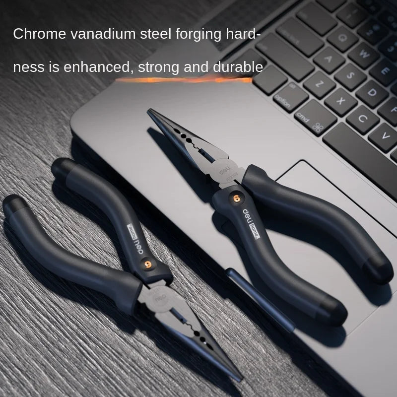 Deli pointed nose pliers 6-inch steel wire pliers multifunctional eccentric labor-saving household manual wire stripping pliers