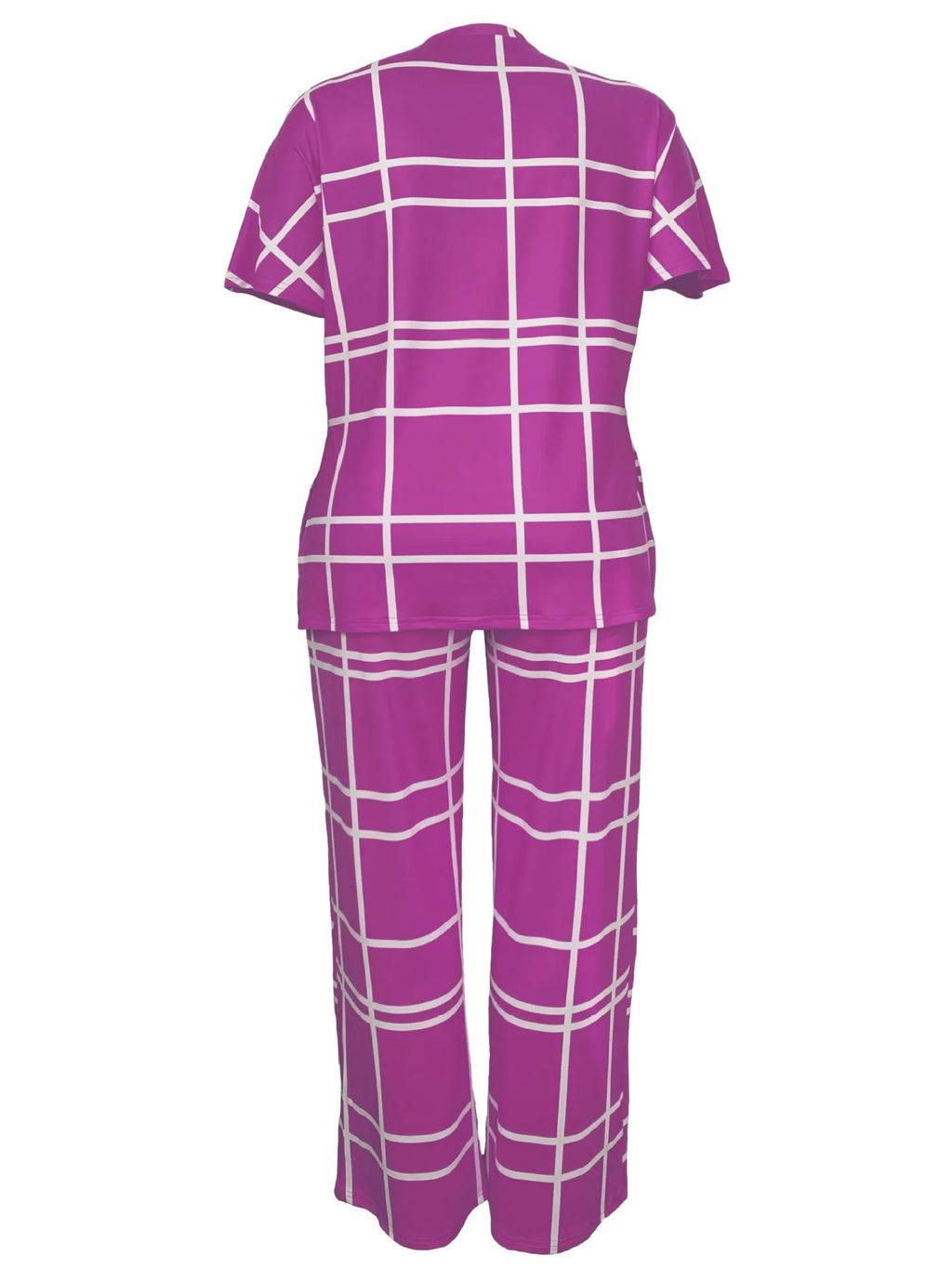 Elements Striped Grid Printed Casual Round Neck  Two Piece Set