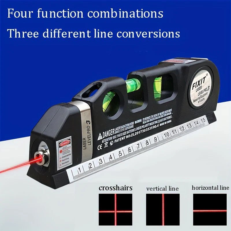 HOMEFISH Easy to Use Laser Level Line Tool Multipurpose Laser Level Kit Standard Cross Line Lase 8 Feet Measure Tape Ruler
