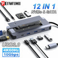 12-IN-1 USB Hub Hard Disk Enclosure Docking Statio M.2 NVMe SATA SSD Dual Protocol Type C 10Gbps 4K60Hz Adapter For Macbook Pro