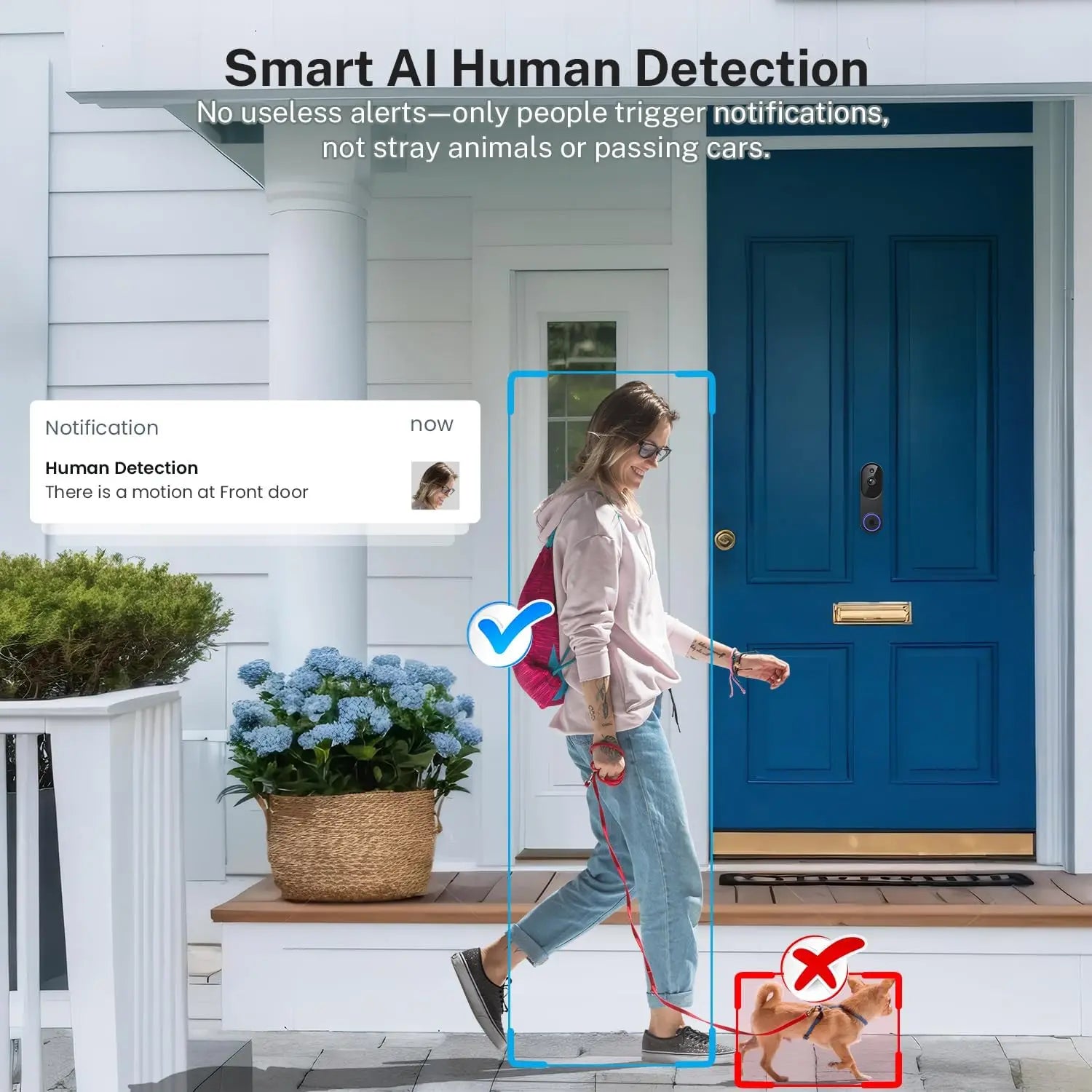 1080p Wireless Video Doorbell Camera with Two-Way Audio, Night Vision, Cloud Storage, AI Motion Detection for Home Security