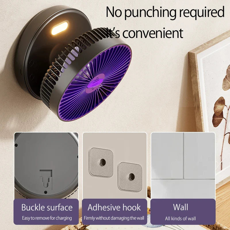 2024 New Style 5000mAh Small Portable Fan Rechargeable Wall Mounted Fan 90° Foldable Desktop Fan 4 Gears With Warm Night Light