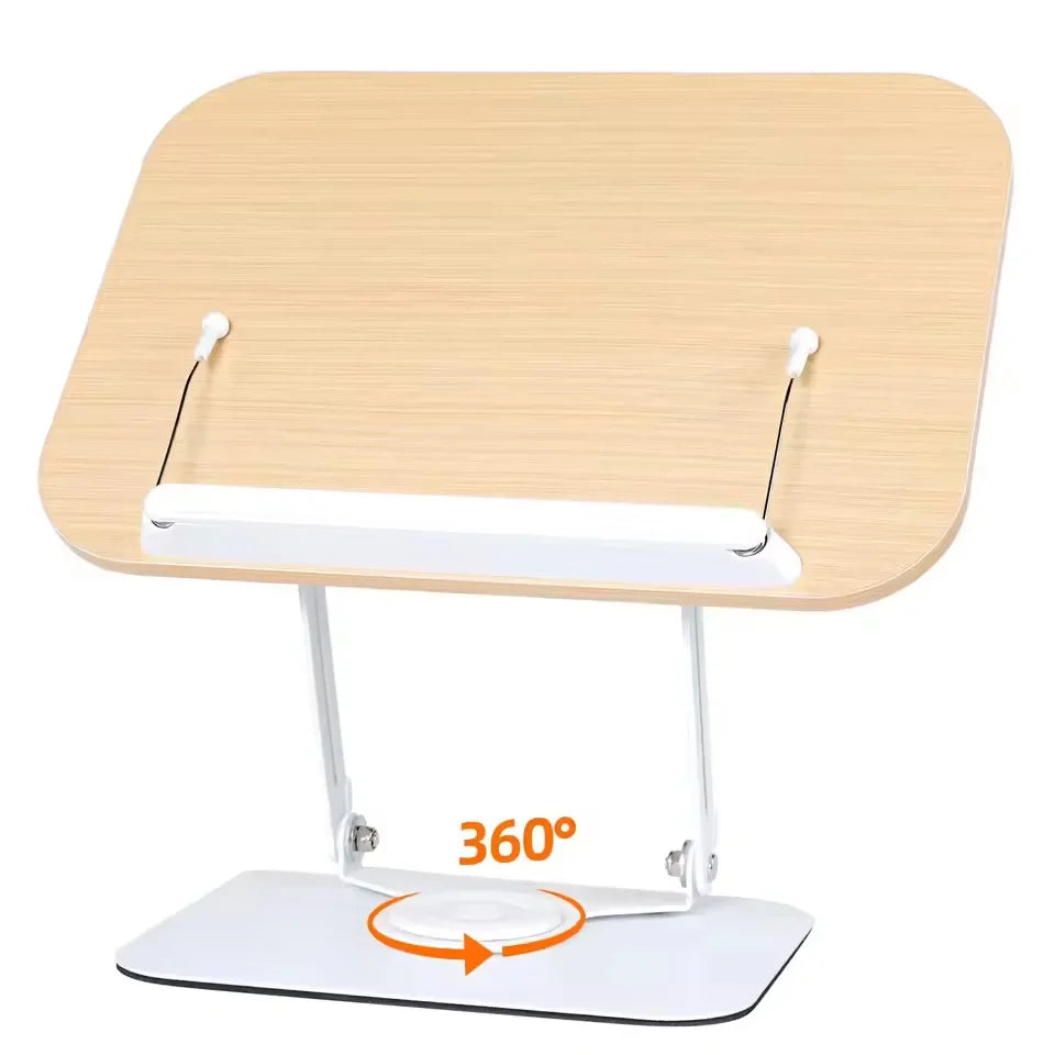 Acrylic Book Stand for Reading Adjustable Book Holder with 360° Rotating Base Elastic Page Clips Foldable Laptop Stand