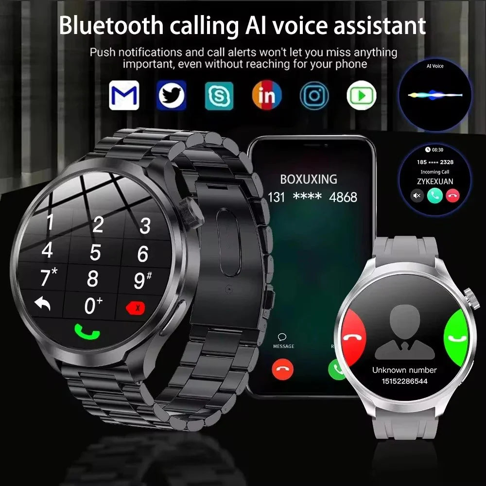 2026 New BOXUXING Outdoor Sports Smart Watch Men AMOLED Screen NFC GPS Compass Heart rate Waterproof Bluetooth Call SmartWatch