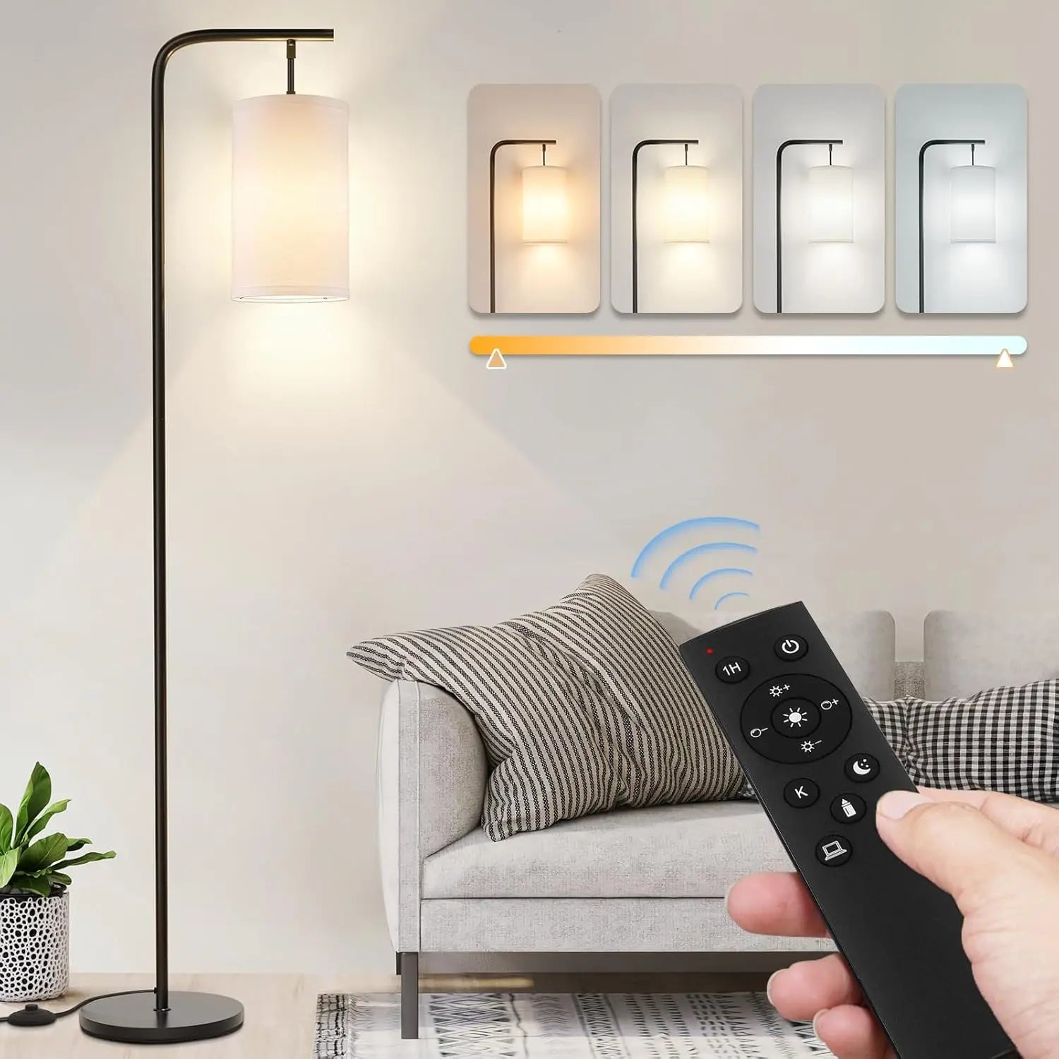 Remote Control Floor Lamp with Adjustable Color & Brightness, 9W LED for Living Room Bedroom Office
