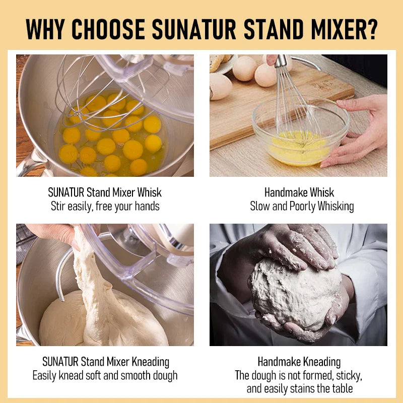 SUNATUR 10L Stand Mixer 2200W Stainless Steel Bowl,6-Speed Timing Fermentation Mixer,1 Year Warranty