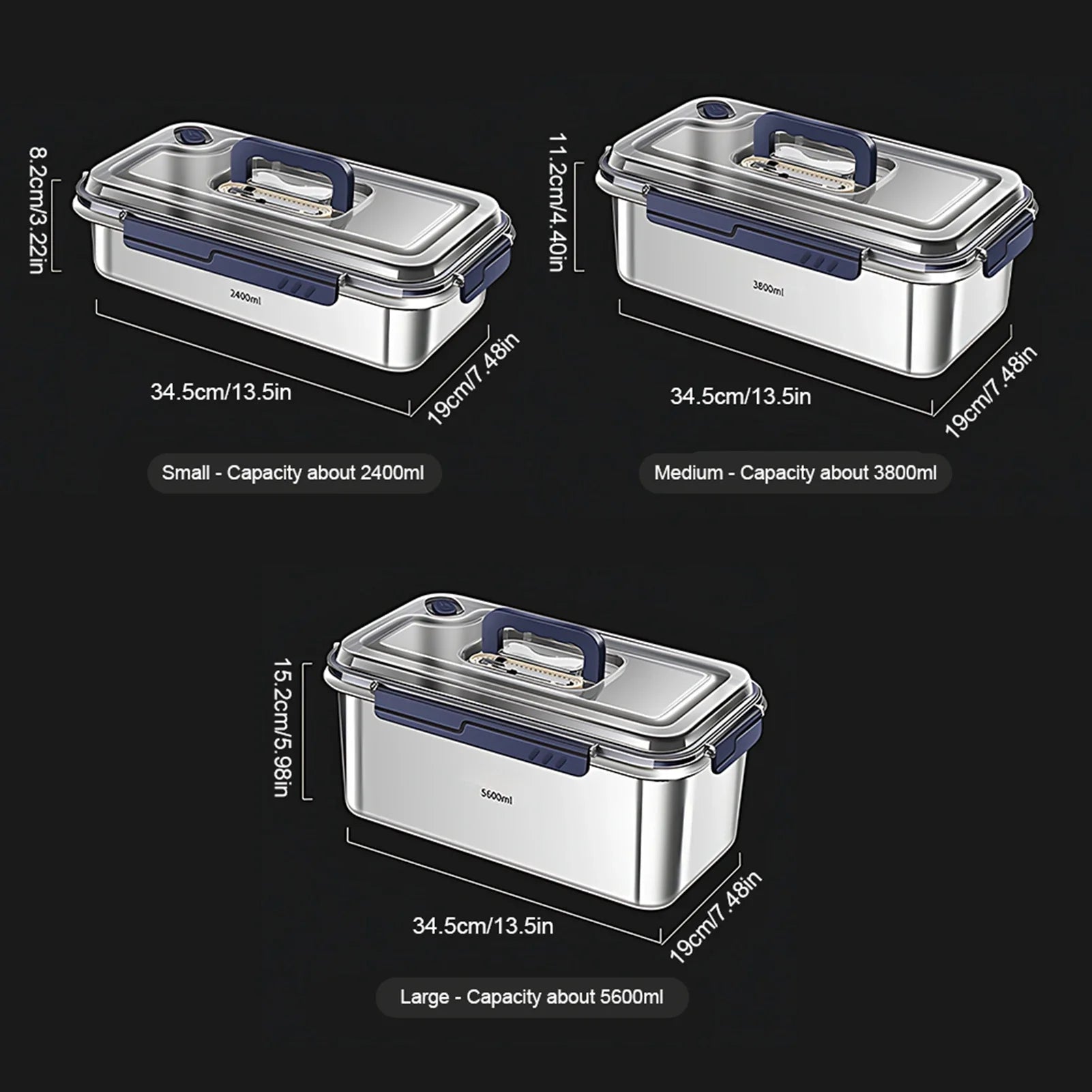 Food Storage Container with Lids Airtight 304 Stainless Steel Large Capacity Leakproof Kitchen Storage Container with Date