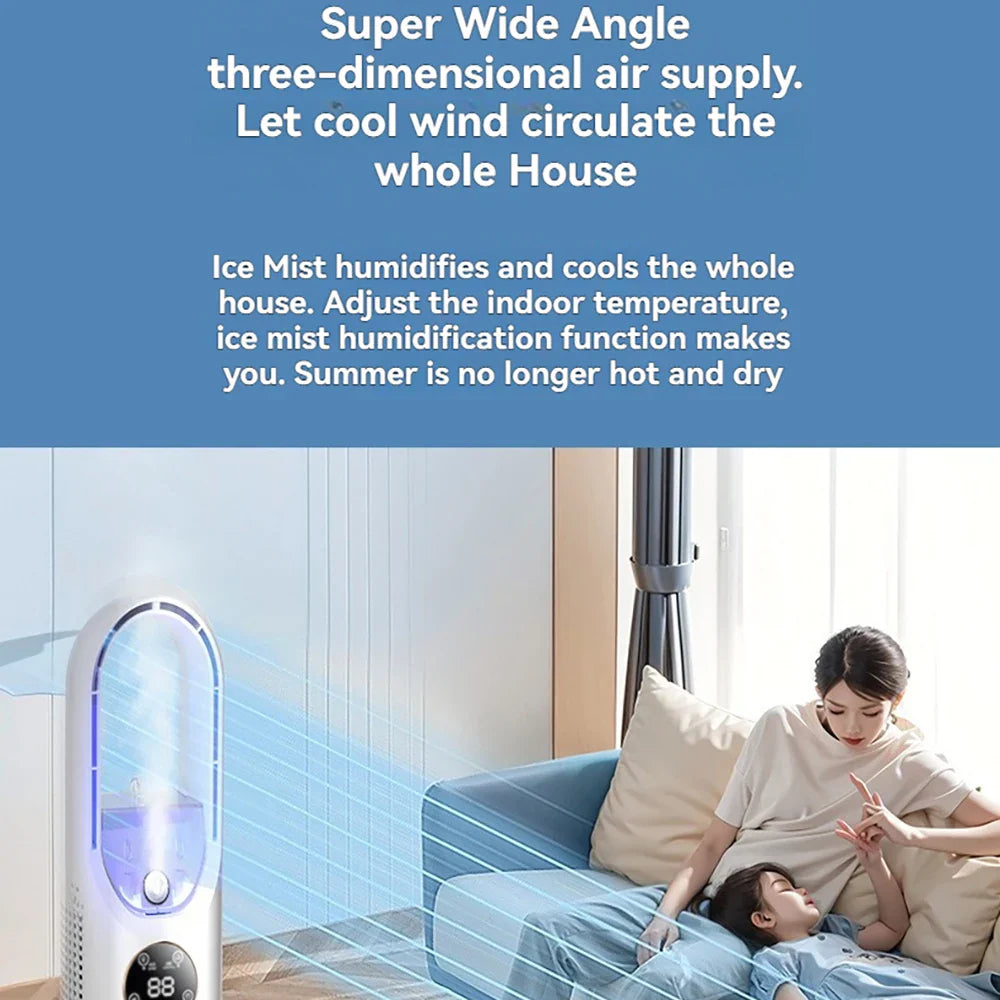 2025 Air Cooler Humidification Cooling USB Silent Timed Air Conditioning Fan Colorful Lights Night Light Led Screen 6 Wind Speed