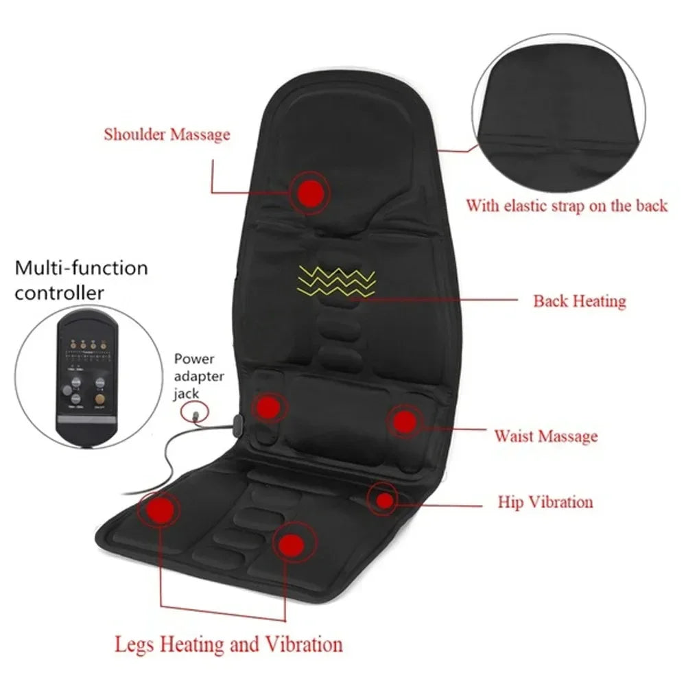 Car Electric Massage Chair Pad Heating Vibrating Back Massager Chair Cushion With Remote Controls Home Office Lumbar Pain Relief