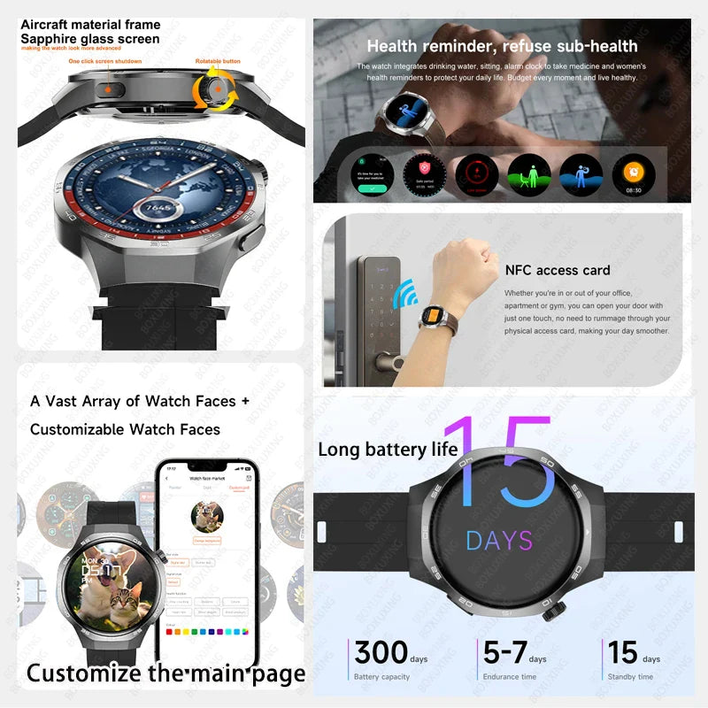 2026 New BOXUXING Watch 5 MAX Smart Watch HD AMOLED Screen NFC GPS Tracker Bluetooth Call Health Waterproof Smartwatch Men Women