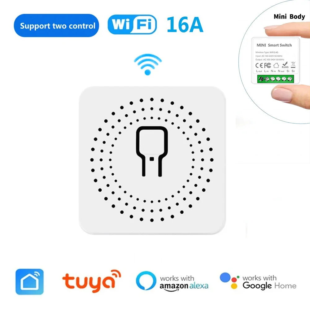 16A MINI Wifi DIY Smart Switch Home 2-way Control Relay Smart LIfe APP Control Remotely Timer Works With Alexa Google Home Alice