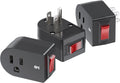 3-Pack Grounded Outlet Switch with On/Off Button, Black - Safe Energy-Saving Adapter