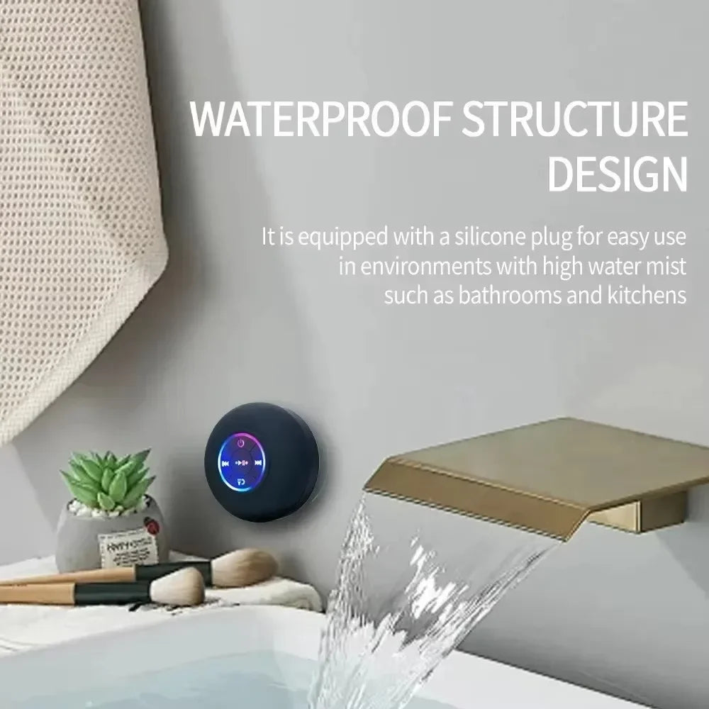 HOMEFISH 2025 Waterproof Wireless LED Bluetooth Speaker Mini Portable with Large Suction Cup for Bathroom Outdoor Sports Stereo