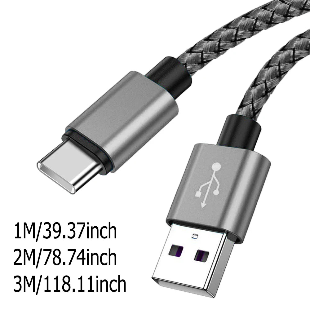 USB A to Type C Charging Cable 2A Fast Charger Nylon Data Cable 1M 2M 3M For Android Huawei Samsung TypeC Phone Charging Device