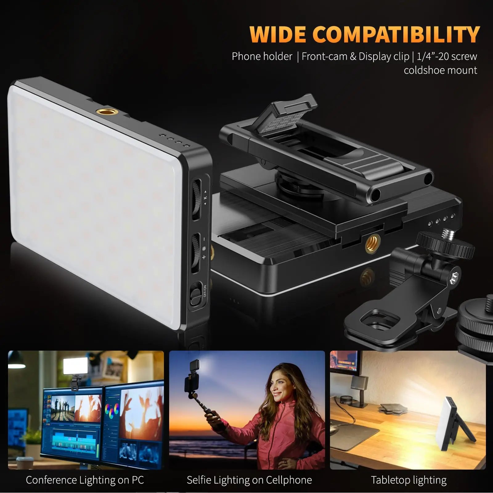 120 LED 3000Mah Rechargeable Clip Video Light Adjusted 3 Light Modes for iPad Laptop Makeup TikTok Selfie Vlog Live Stream