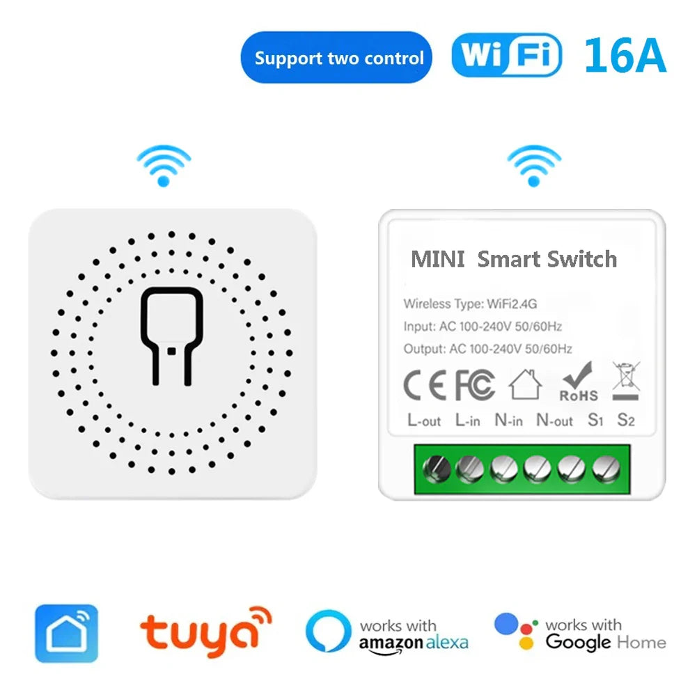 16A MINI Wifi DIY Smart Switch Home 2-way Control Relay Smart LIfe APP Control Remotely Timer Works With Alexa Google Home Alice