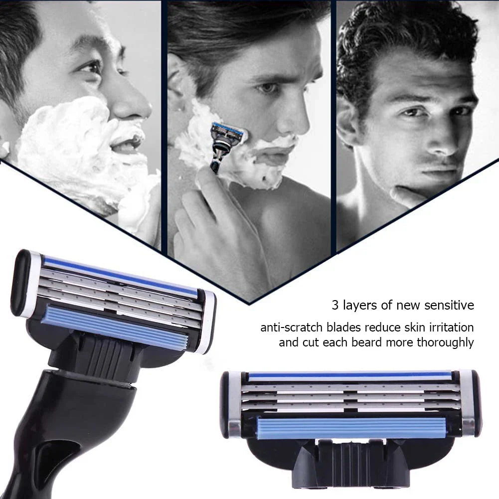 48PCS Stainless Steel Blade Sharp 3 Layer Safety Razor for Gillette Mach 3 Manual Razor Blades Replacement Refills Blades