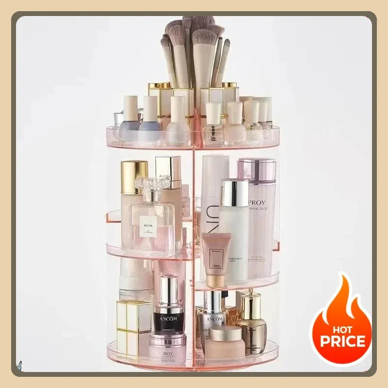 New Transparent Cosmetics Organizer, 360° Rotating - Countertop Rotating Storage Rack, Must-Have for Bathroom/Cosmetic Storage