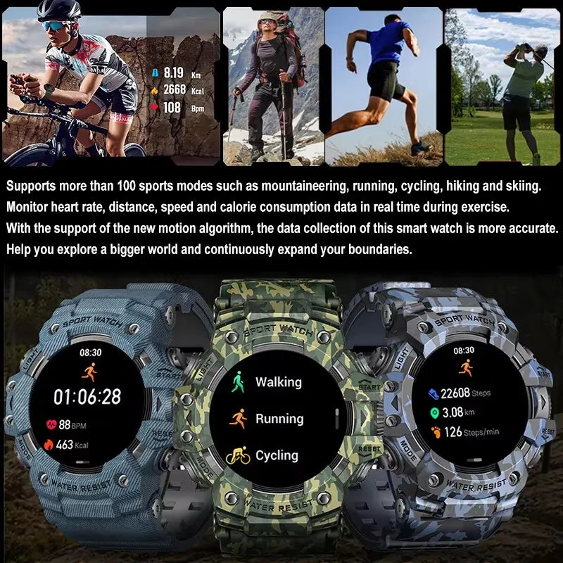 2026 Rugged Sports Smart Watch Bluetooth Calls Colorful Waterproof Military Smartwatches with Flashlight SOS COMPASS for Phone